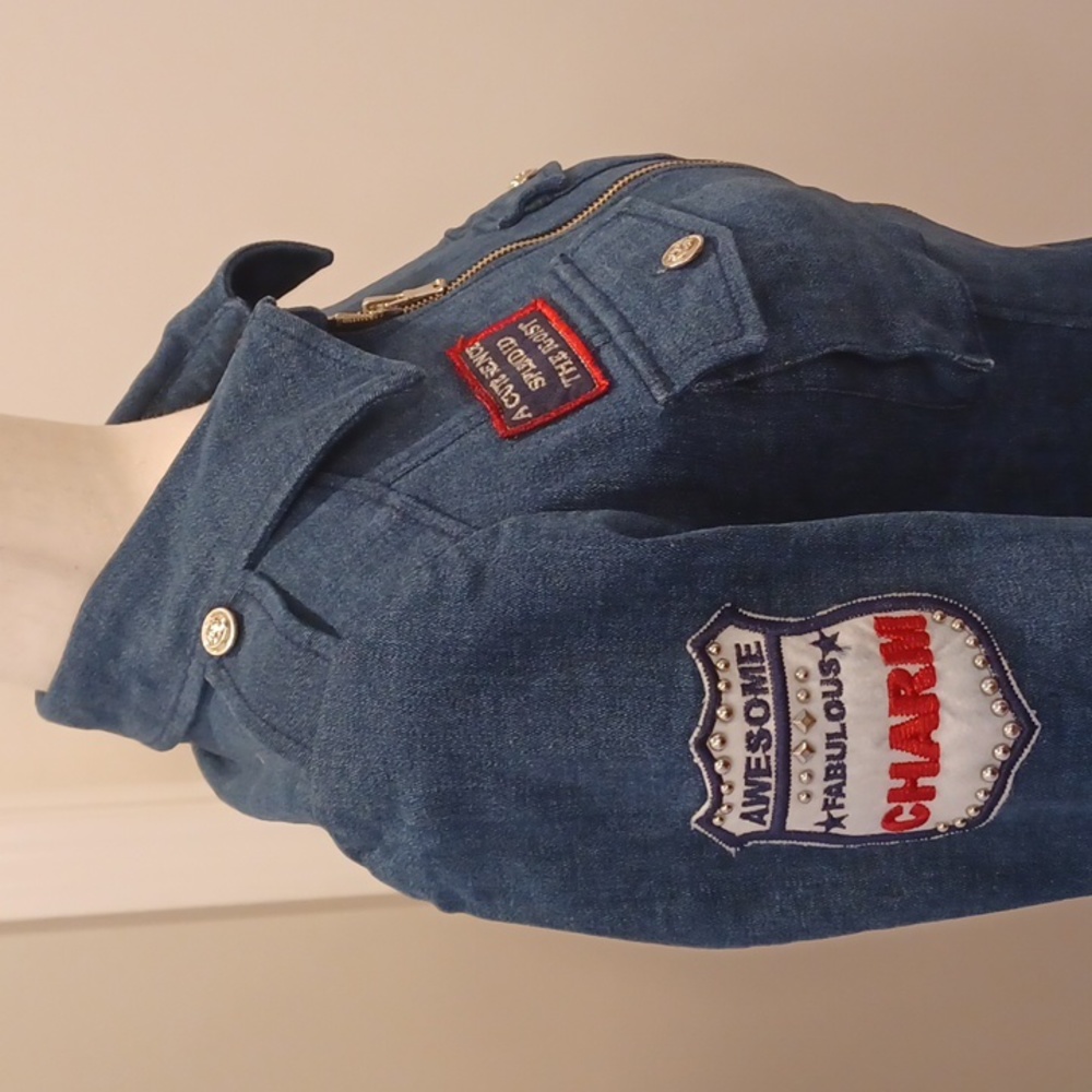 RARE Egoist stretchy blue jean military cow girl denim jacket cowgirl western 55 - Picture 13 of 16